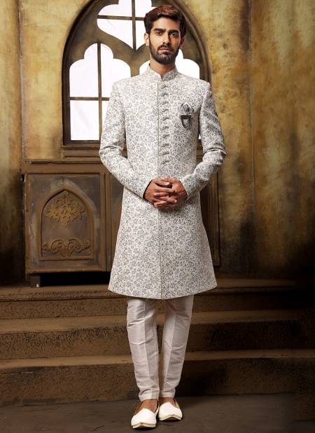 Off White Colour Party Wear Mens Indo Western Collection 1166